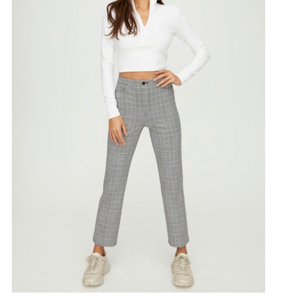 Aritzia Sunday Best Freshman Pant in Black Honey Brown Grid Plaid Size 00 - Picture 2 of 13